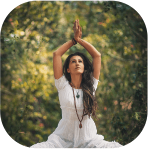 Long haired woman in yoga pose